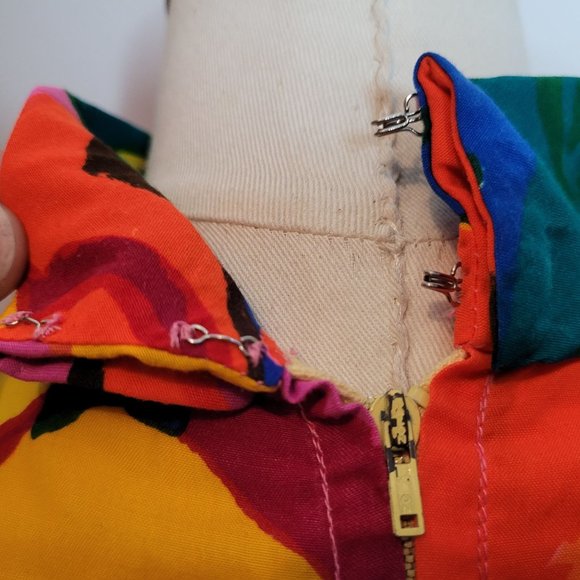 Neon Mod Mini Dress Handmade Bright Floral Long Sleeves Size Small Med Vintage - Picture 6 of 9